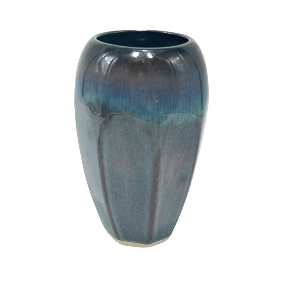Vintage Signed Bill Campbell Vase Blue Glaze Studio Pottery Handcrafted Decor